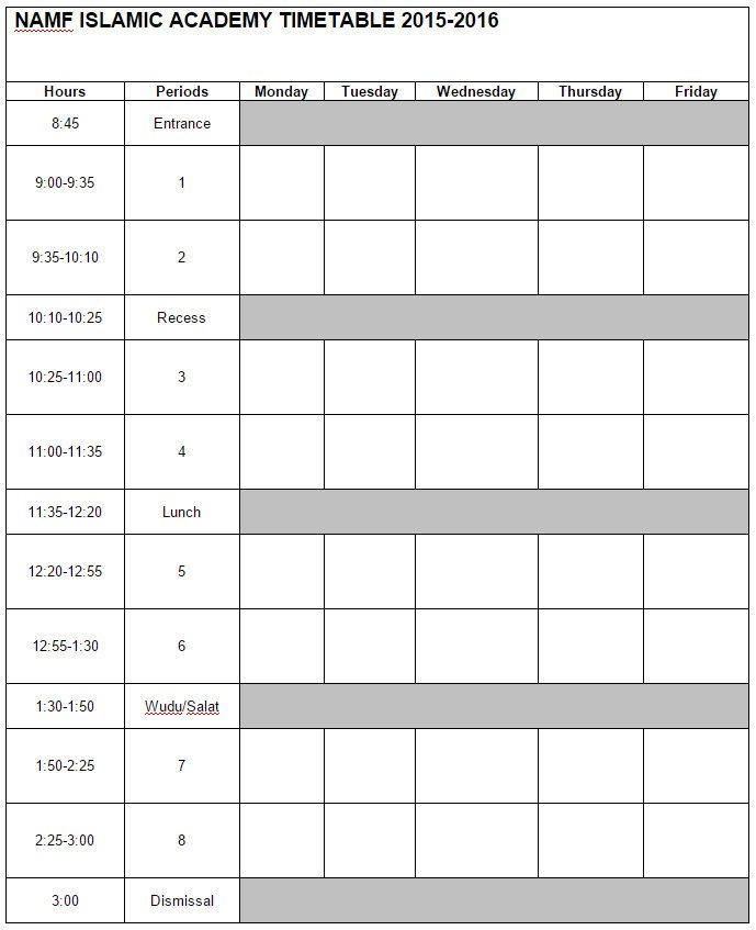 Academy Timetable